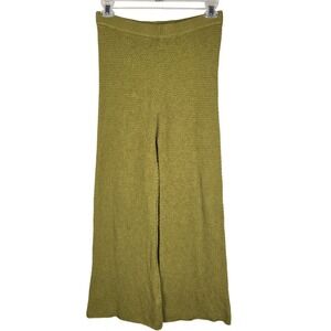 Free People FP Beach High-Waisted Knit Wide Leg Pants - Olive Green - Size S